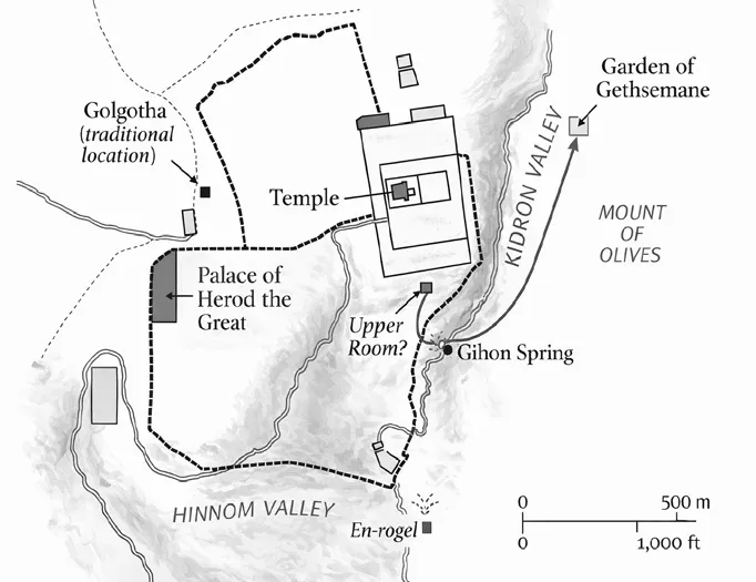 Jesus’ path from the Upper Room to the Garden of Gethsemane
