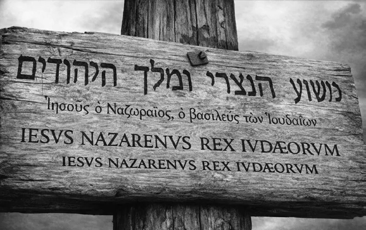 The titulus: “Jesus of Nazareth, the King of the Jews” in Aramaic, Latin, and Greek